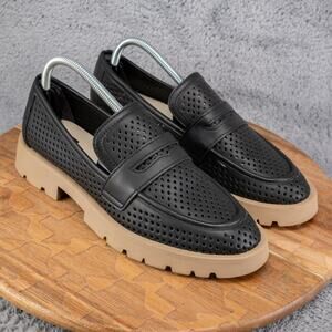Dolce Vita Womens Malila Perforated Chunky Loafers Size 10 M Black Leather Shoes